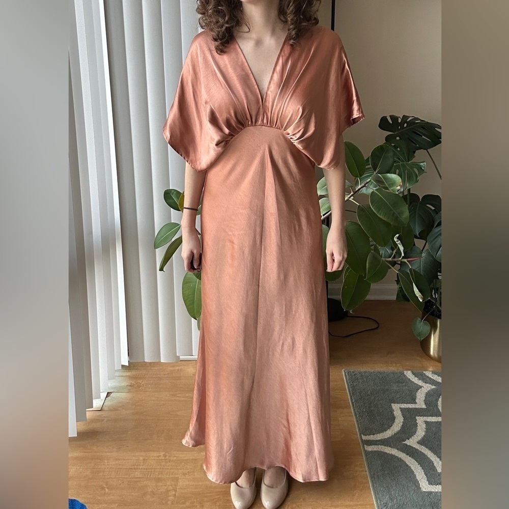Dress Forum Reflection Blouson Dress in Golden Sand/Orange, Satin Maxi, Large - Picture 3 of 14